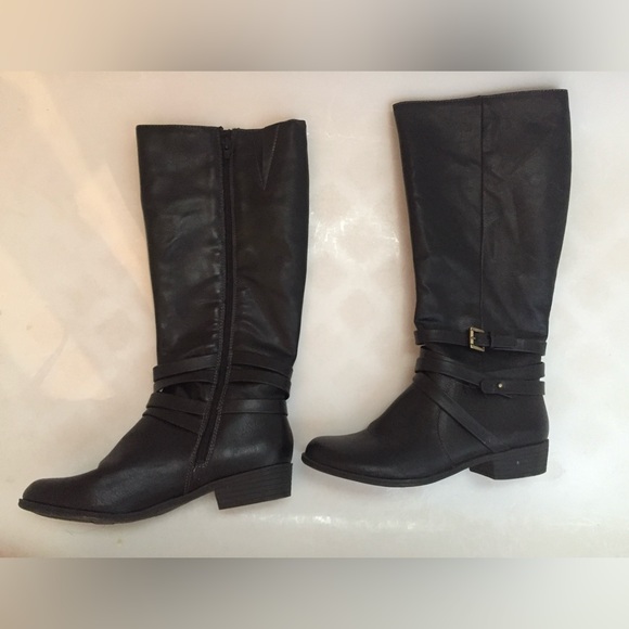 Natural Soul Boots By Naturalizer Women's Sz 7  Blk Strappy Riding Boot Side Zip - Picture 2 of 8